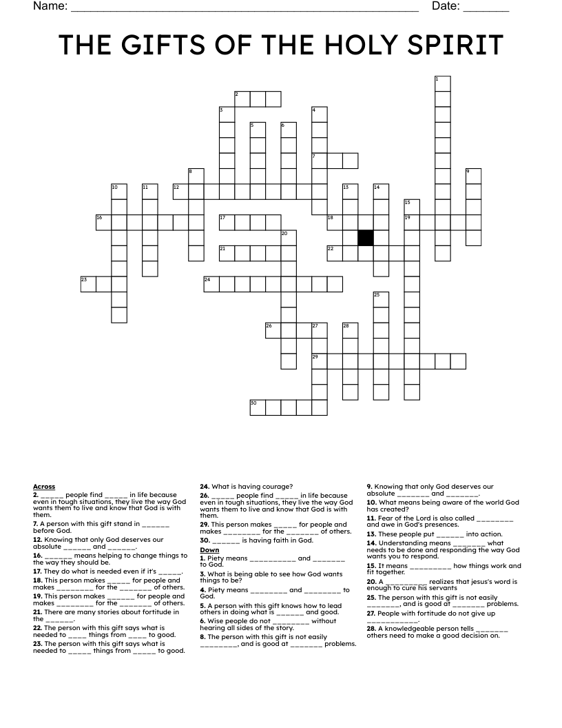 THE GIFTS OF THE HOLY SPIRIT Crossword