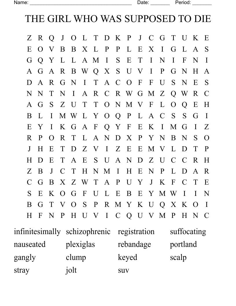 THE GIRL WHO WAS SUPPOSED TO DIE Word Search