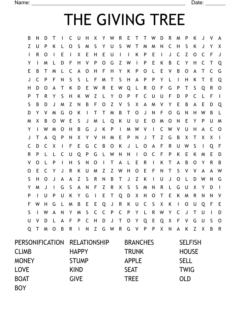 THE GIVING TREE Word Search
