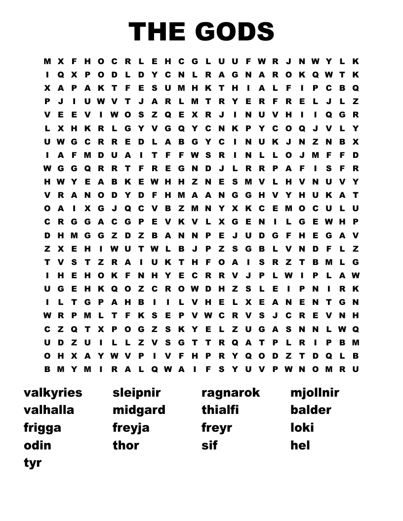 THE GODS Word Search