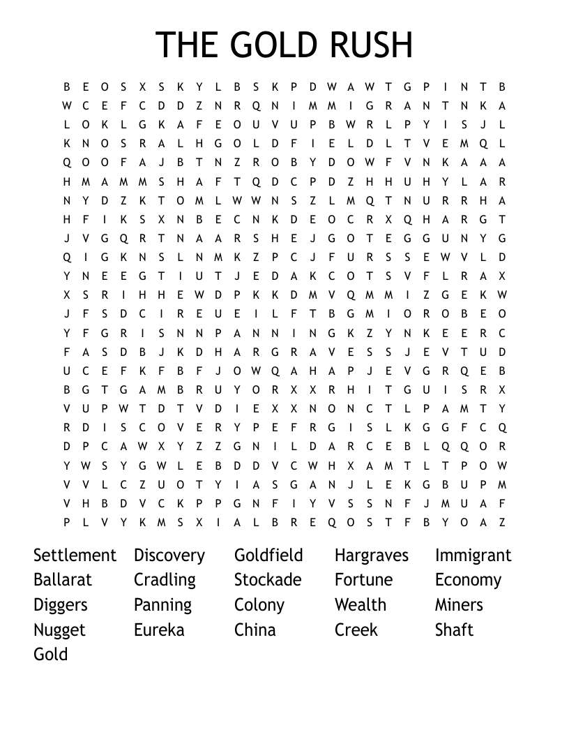 THE GOLD RUSH Word Search
