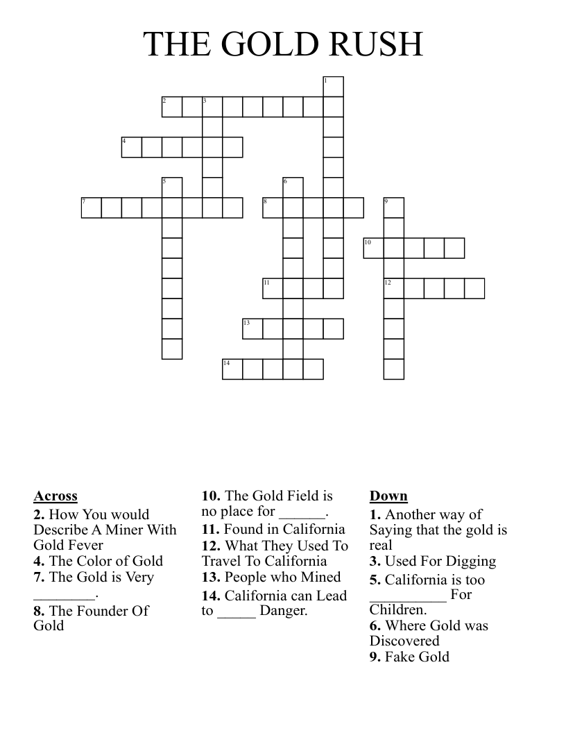 THE GOLD RUSH Crossword