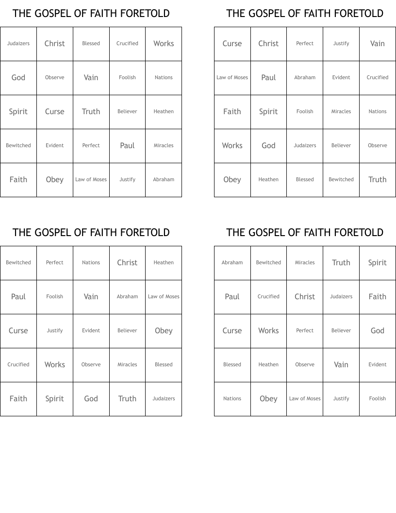 THE GOSPEL OF FAITH FORETOLD Bingo Cards