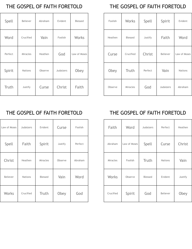THE GOSPEL OF FAITH FORETOLD Bingo Cards