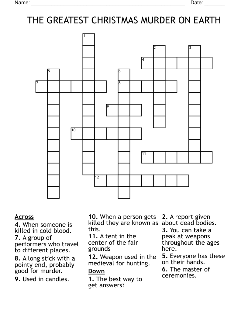 THE GREATEST CHRISTMAS MURDER ON EARTH  Crossword