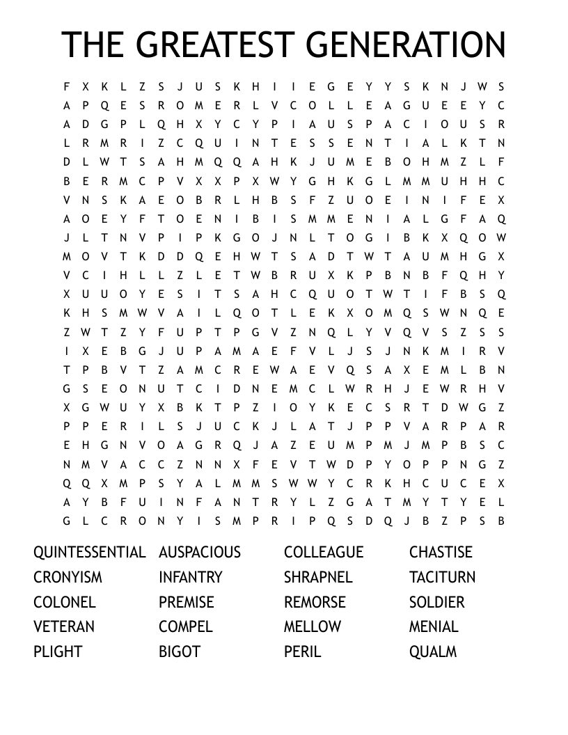THE GREATEST GENERATION Word Search