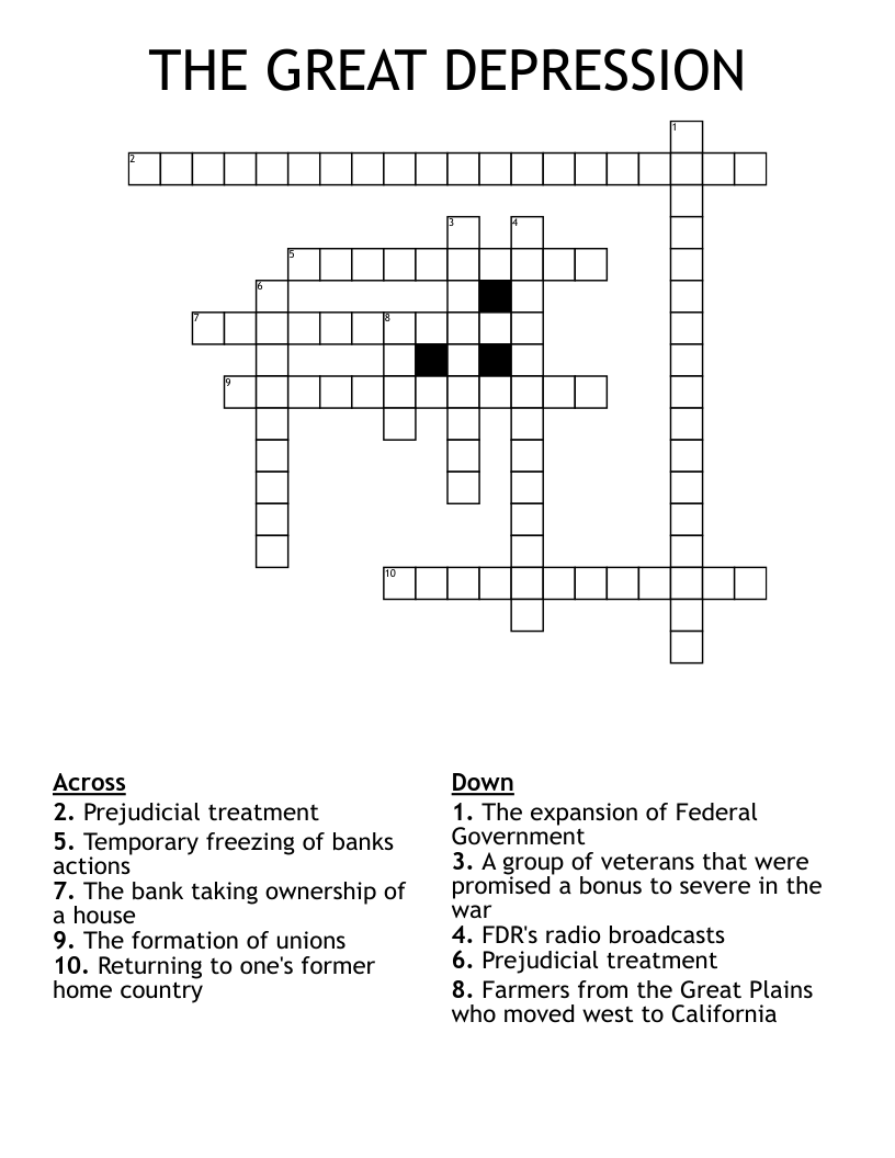 THE GREAT DEPRESSION Crossword