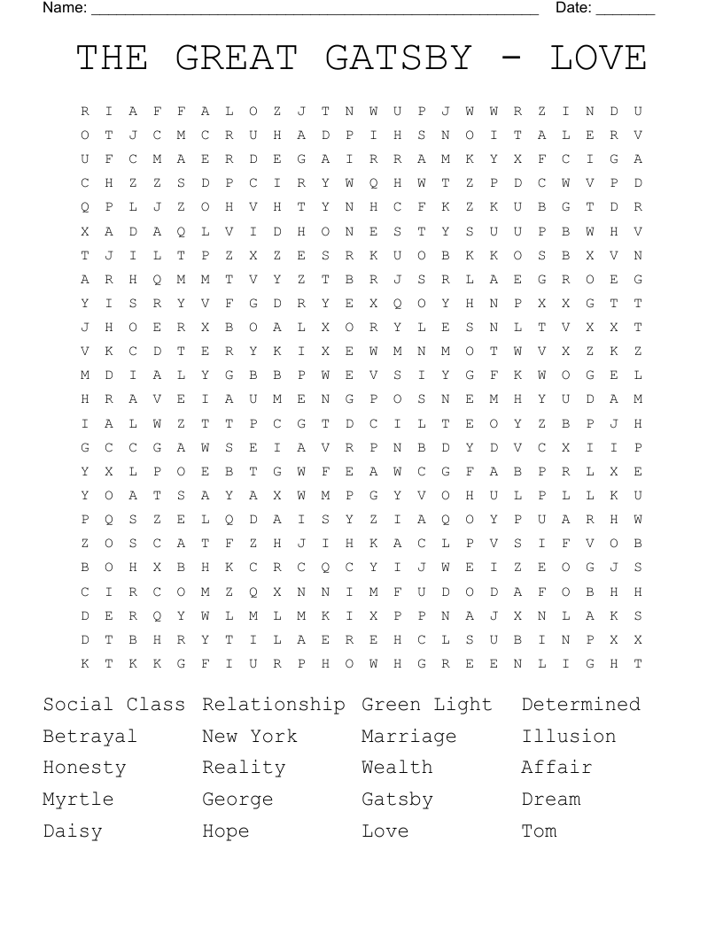 THE GREAT GATSBY - LOVE Word Search