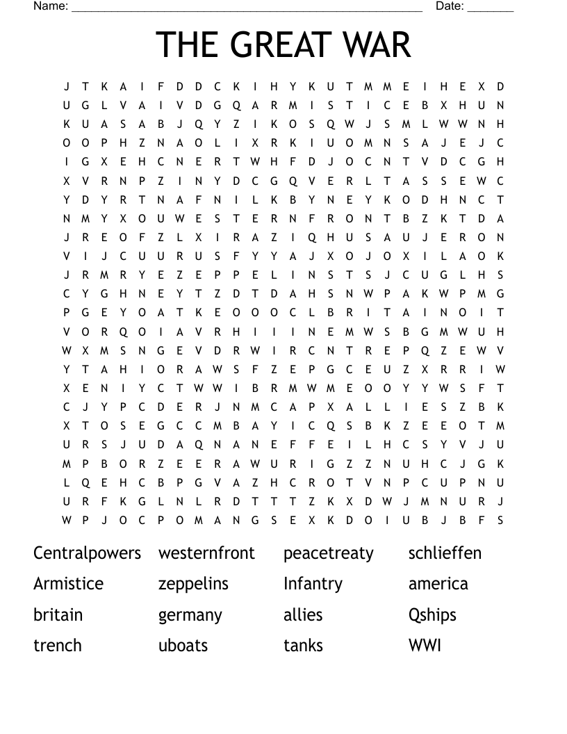 THE GREAT WAR Word Search