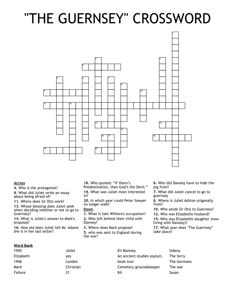 "THE GUERNSEY" CROSSWORD