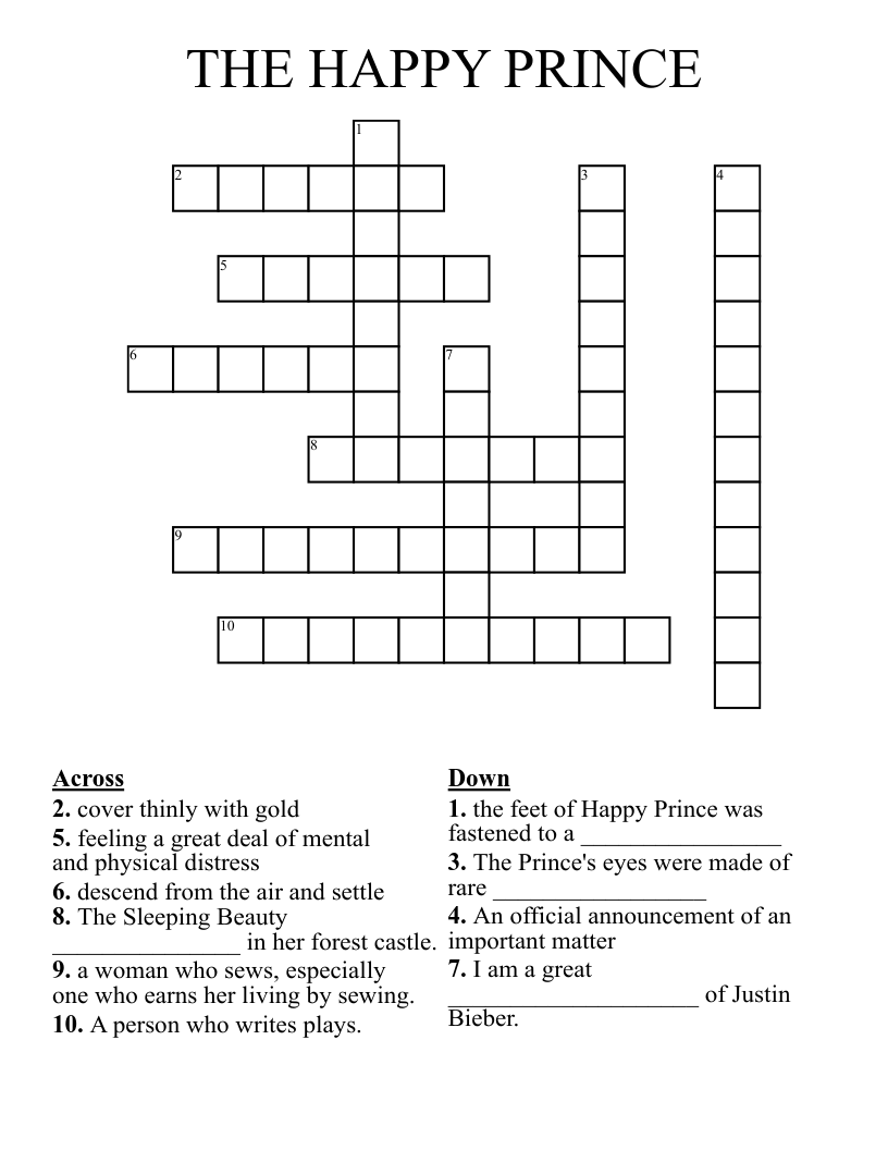 THE HAPPY PRINCE Crossword