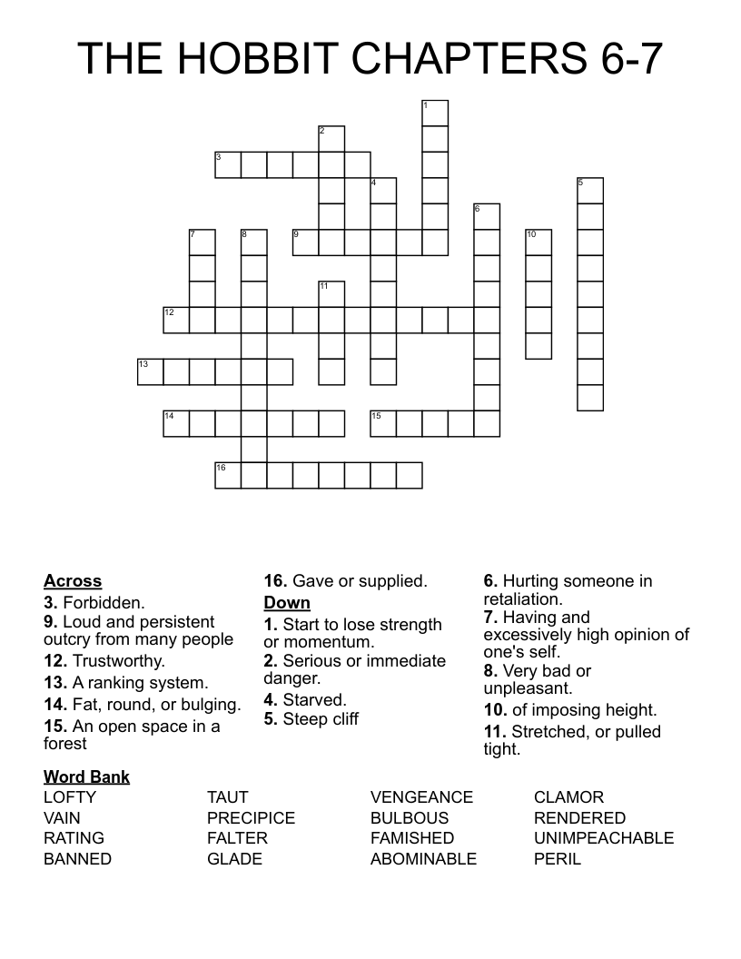 THE HOBBIT CHAPTERS 6-7 Crossword