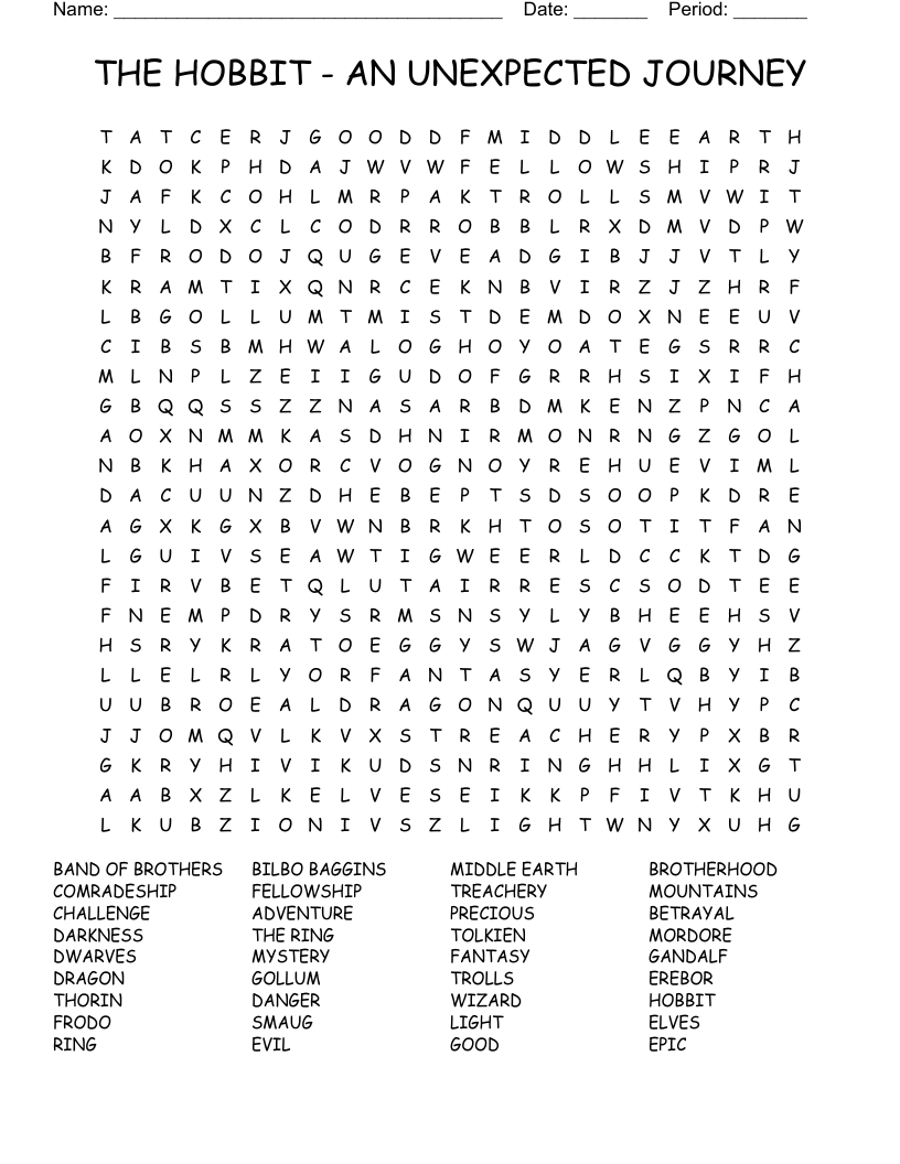 THE HOBBIT - AN UNEXPECTED JOURNEY Word Search
