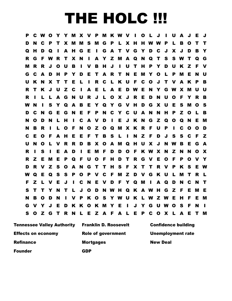 THE HOLC !!! Word Search