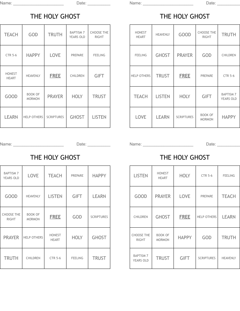 THE HOLY GHOST Bingo Cards