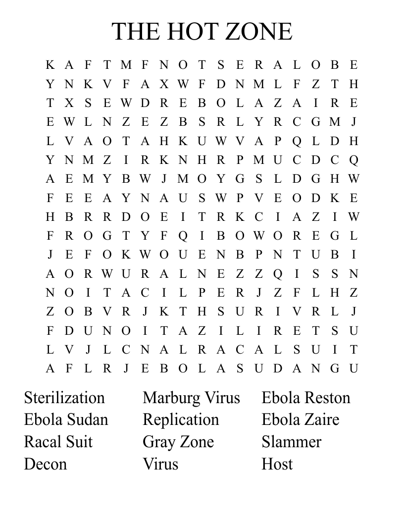 THE HOT ZONE Word Search