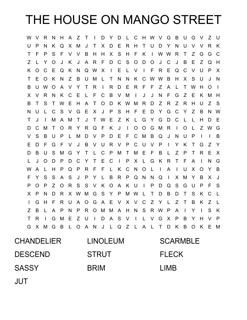 THE HOUSE ON MANGO STREET Word Search