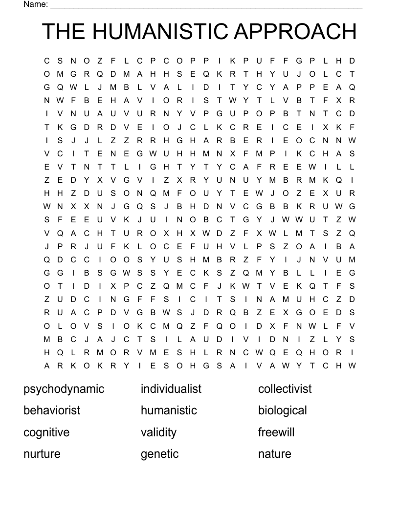 THE HUMANISTIC APPROACH Word Search