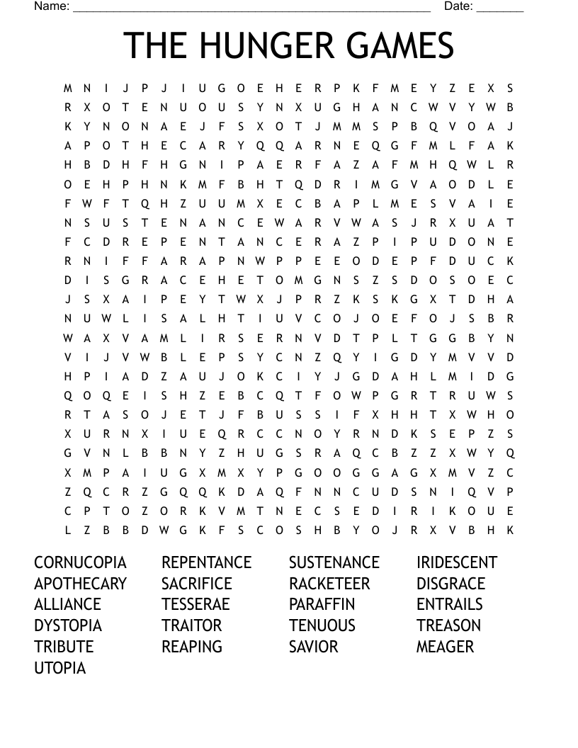 THE HUNGER GAMES  Word Search