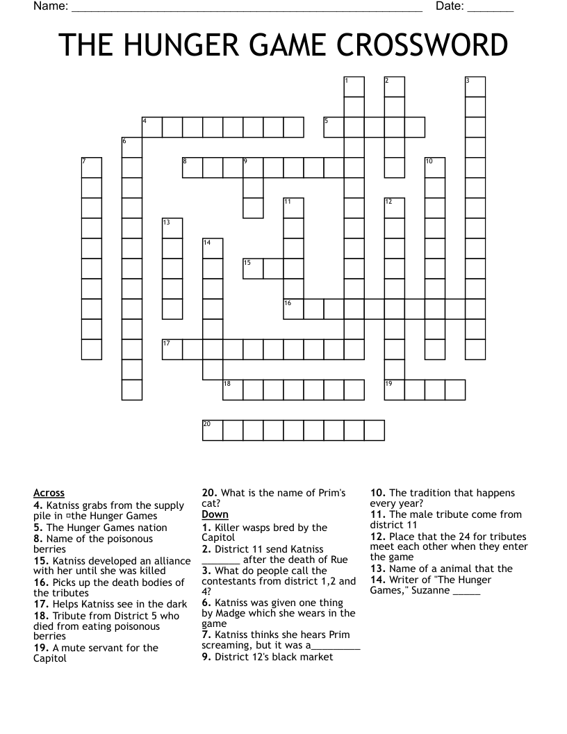 THE HUNGER GAME CROSSWORD