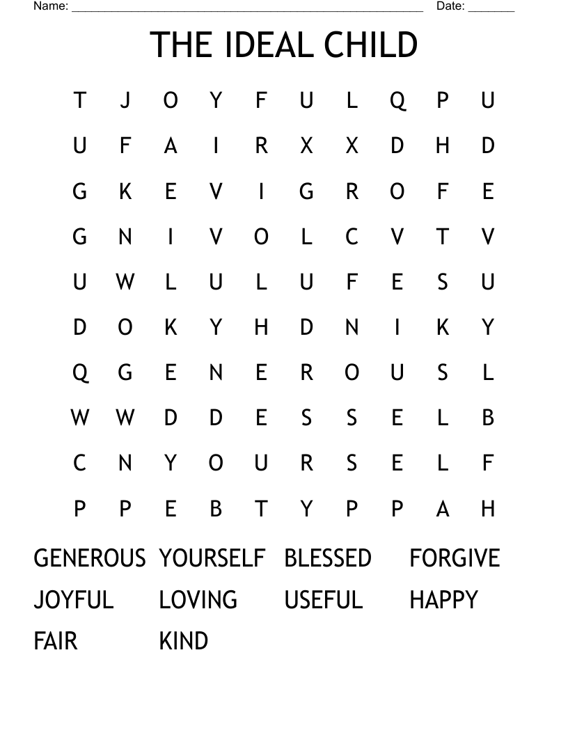 THE IDEAL CHILD Word Search
