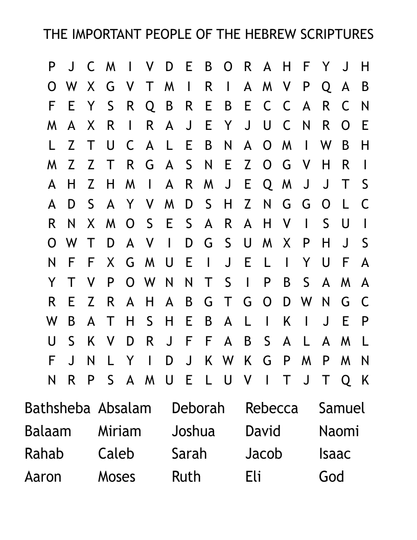 THE IMPORTANT PEOPLE OF THE HEBREW SCRIPTURES Word Search