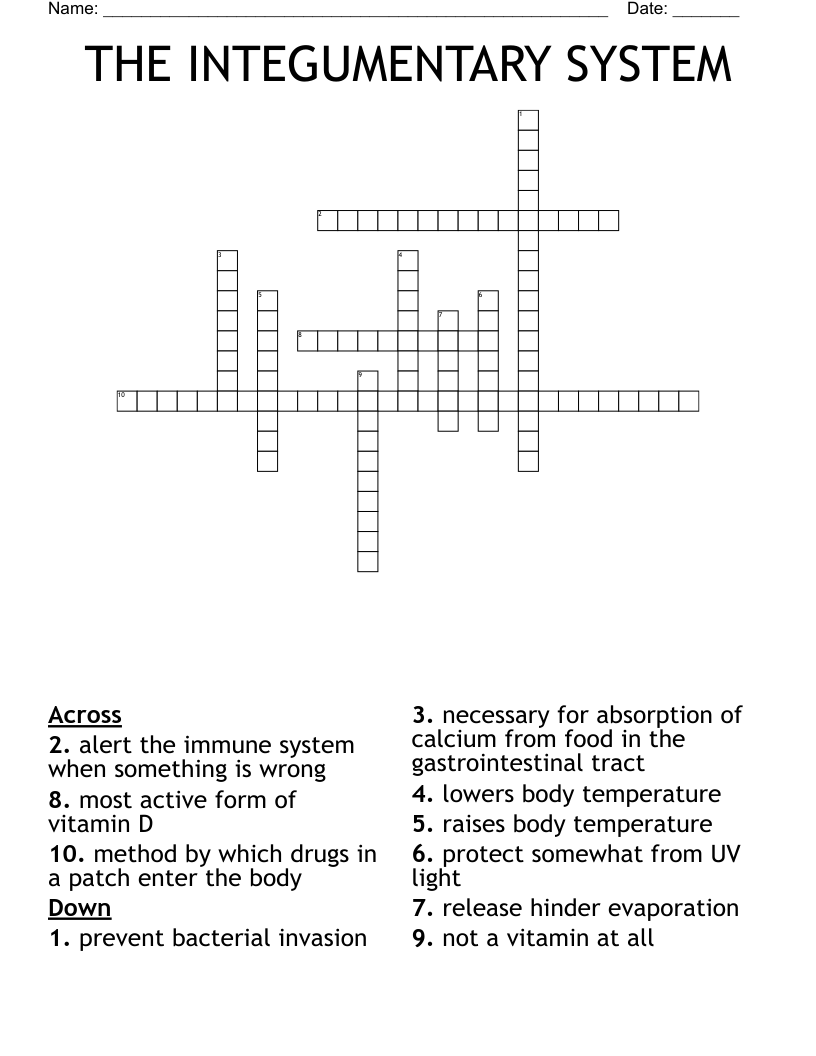 THE INTEGUMENTARY SYSTEM Crossword