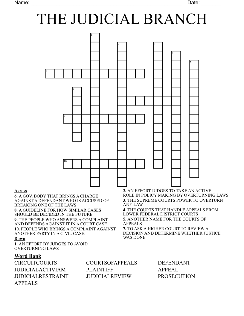 THE JUDICIAL BRANCH Crossword
