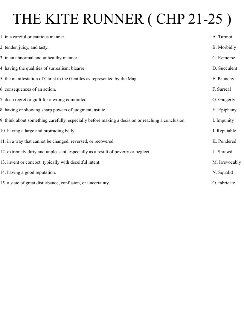 THE KITE RUNNER ( CHP 21-25 ) Worksheet