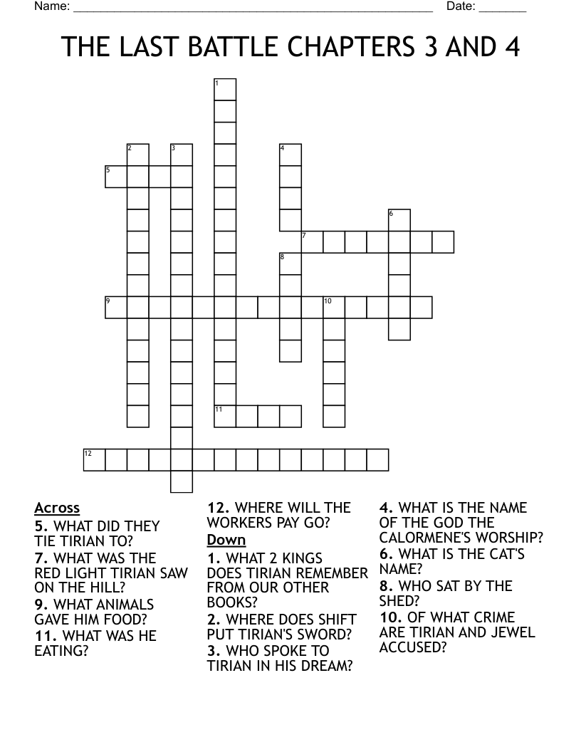 THE LAST BATTLE CHAPTERS 3 AND 4 Crossword