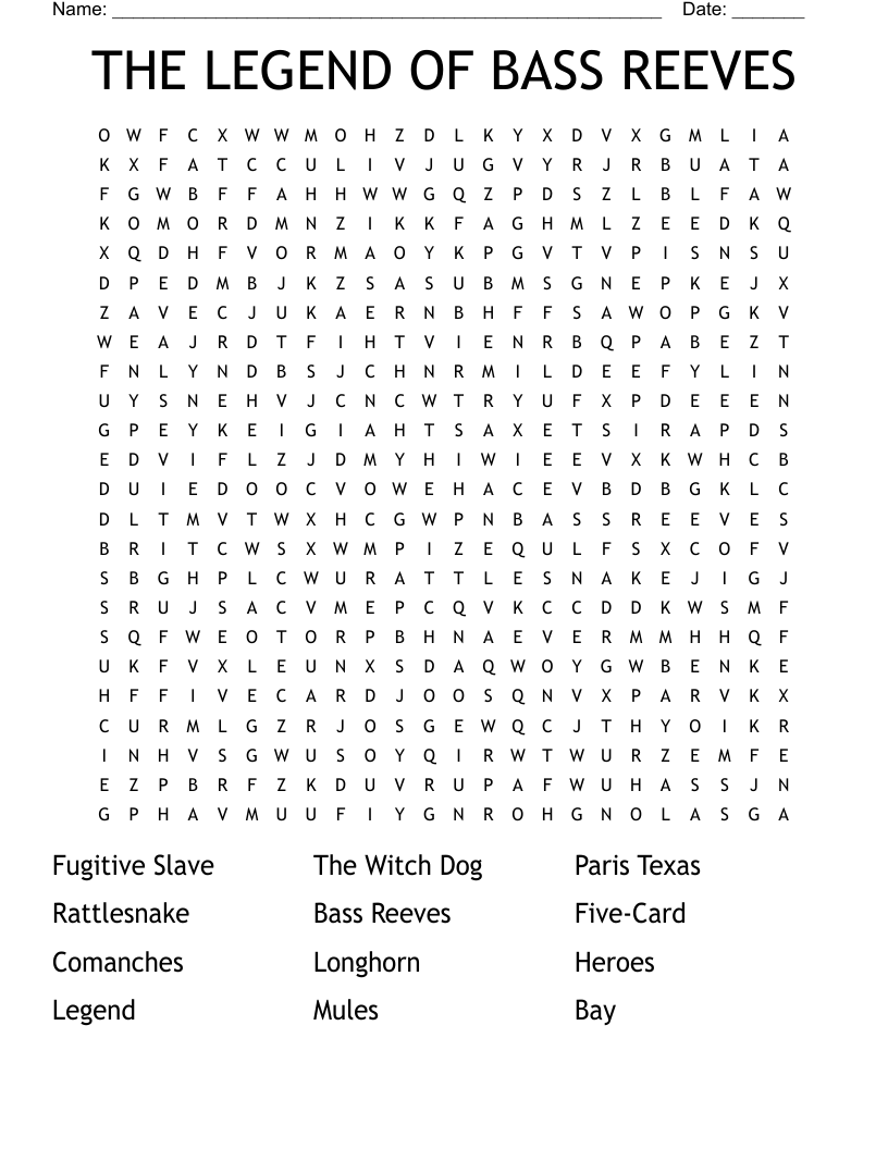 THE LEGEND OF BASS REEVES Word Search