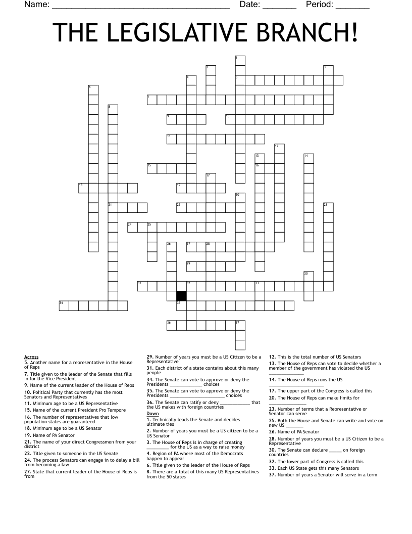 THE LEGISLATIVE BRANCH! Crossword