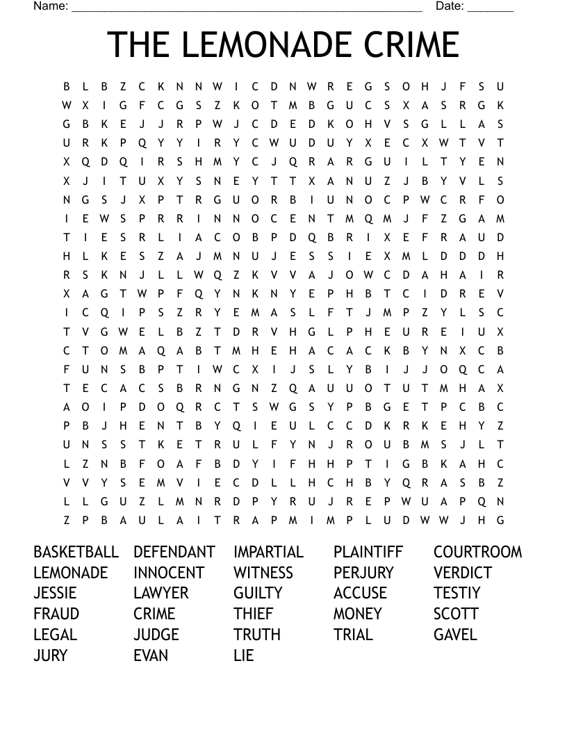 THE LEMONADE CRIME Word Search