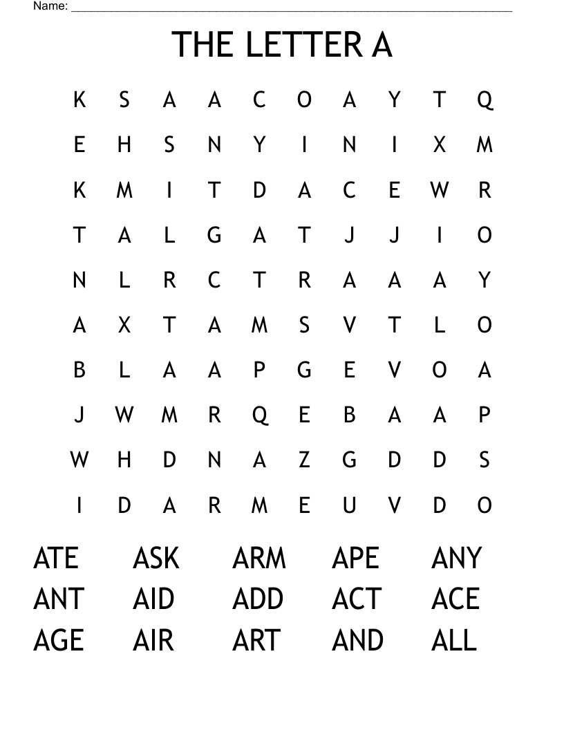 THE LETTER A Word Search