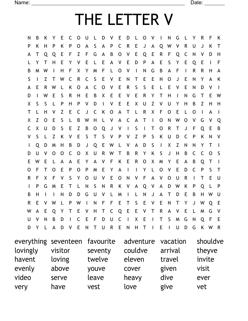 THE LETTER V Word Search