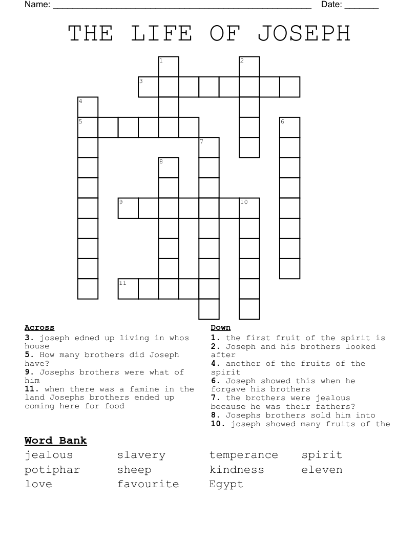 THE LIFE OF JOSEPH Crossword