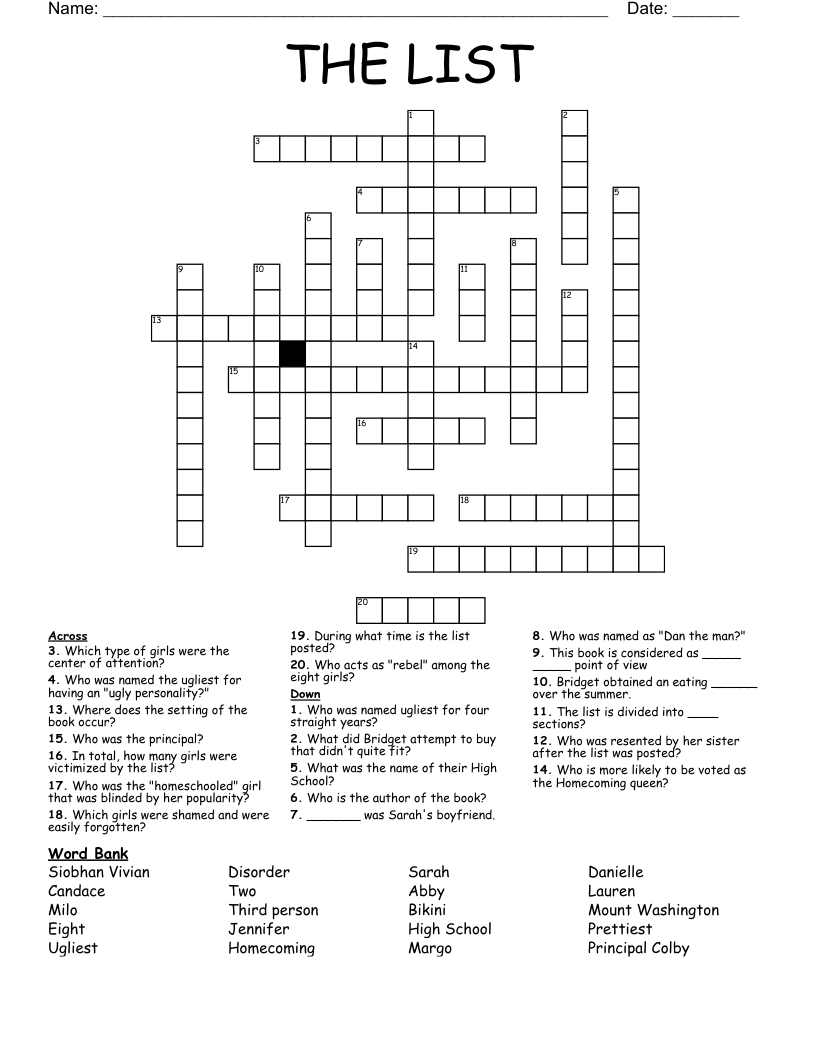 THE LIST Crossword