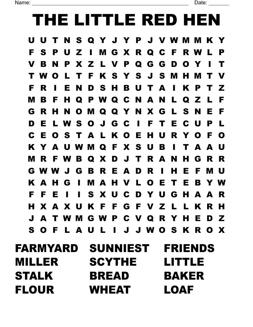 THE LITTLE RED HEN Word Search