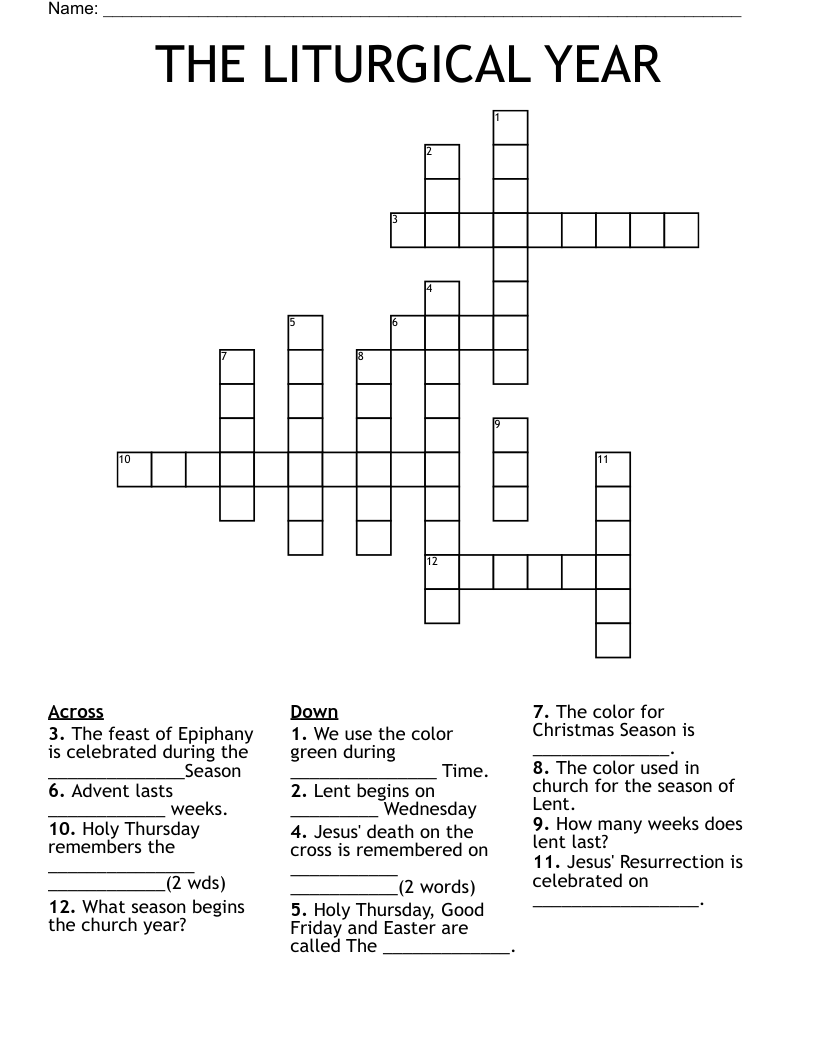 THE LITURGICAL YEAR Crossword