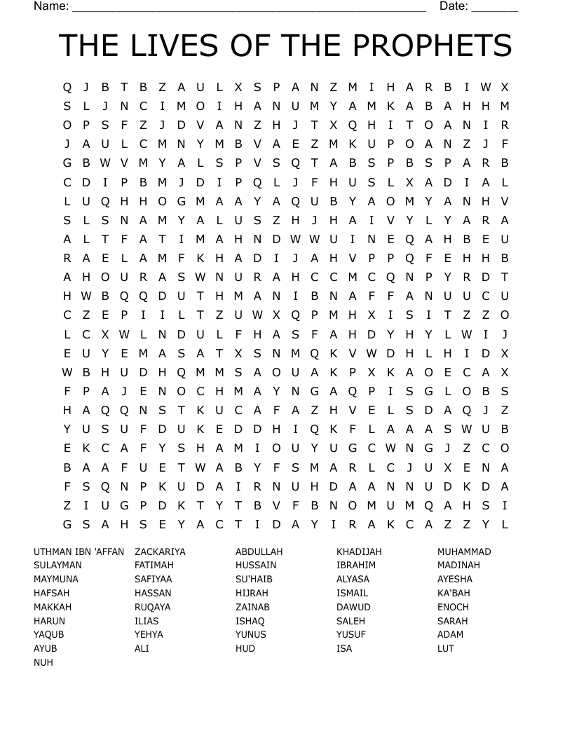 THE LIVES OF THE PROPHETS Word Search