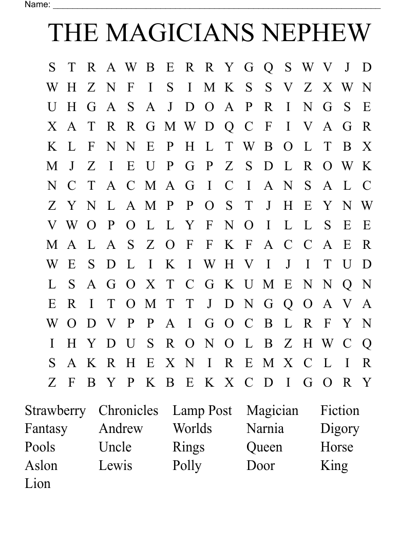 THE MAGICIANS NEPHEW Word Search