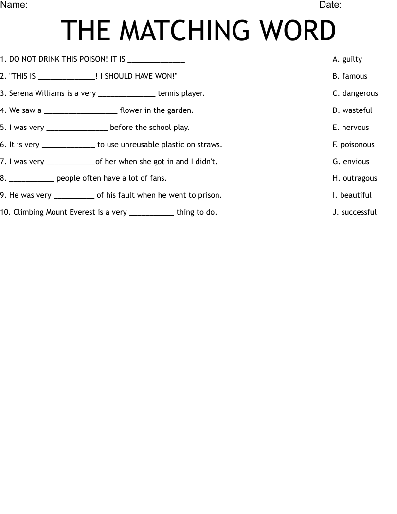 THE MATCHING WORD Worksheet