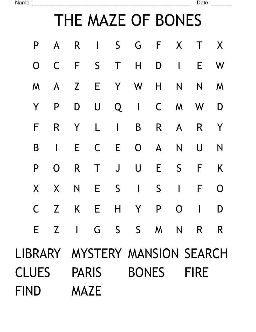THE MAZE OF BONES Word Search