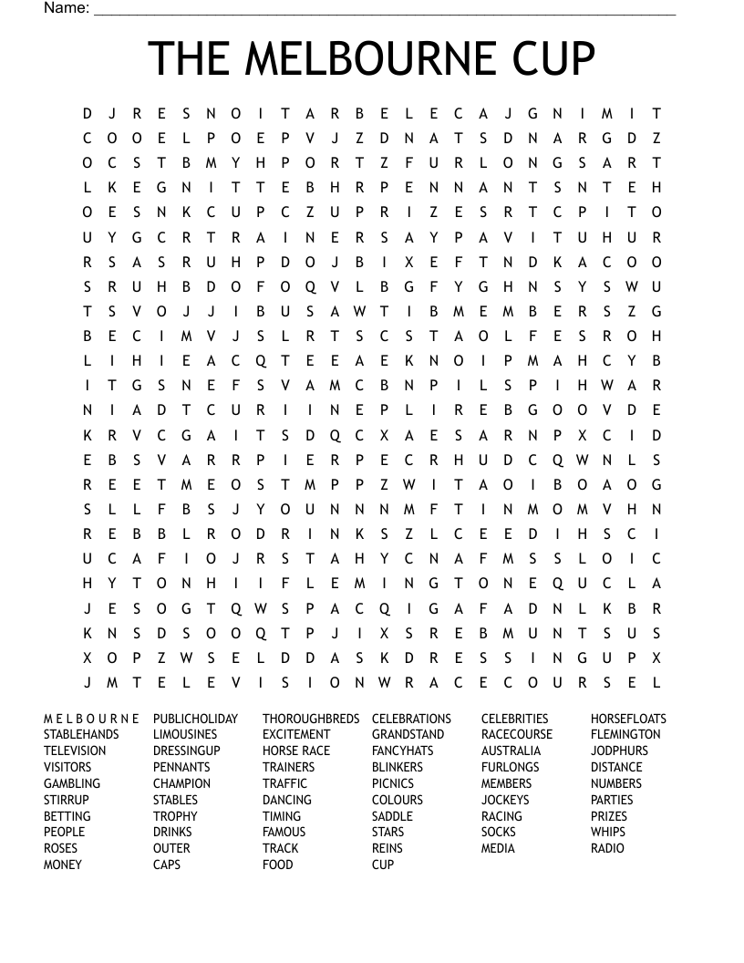 THE MELBOURNE CUP Word Search