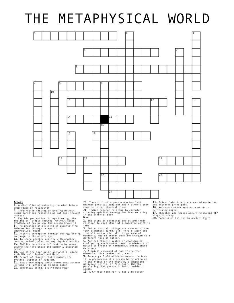 THE METAPHYSICAL WORLD Crossword
