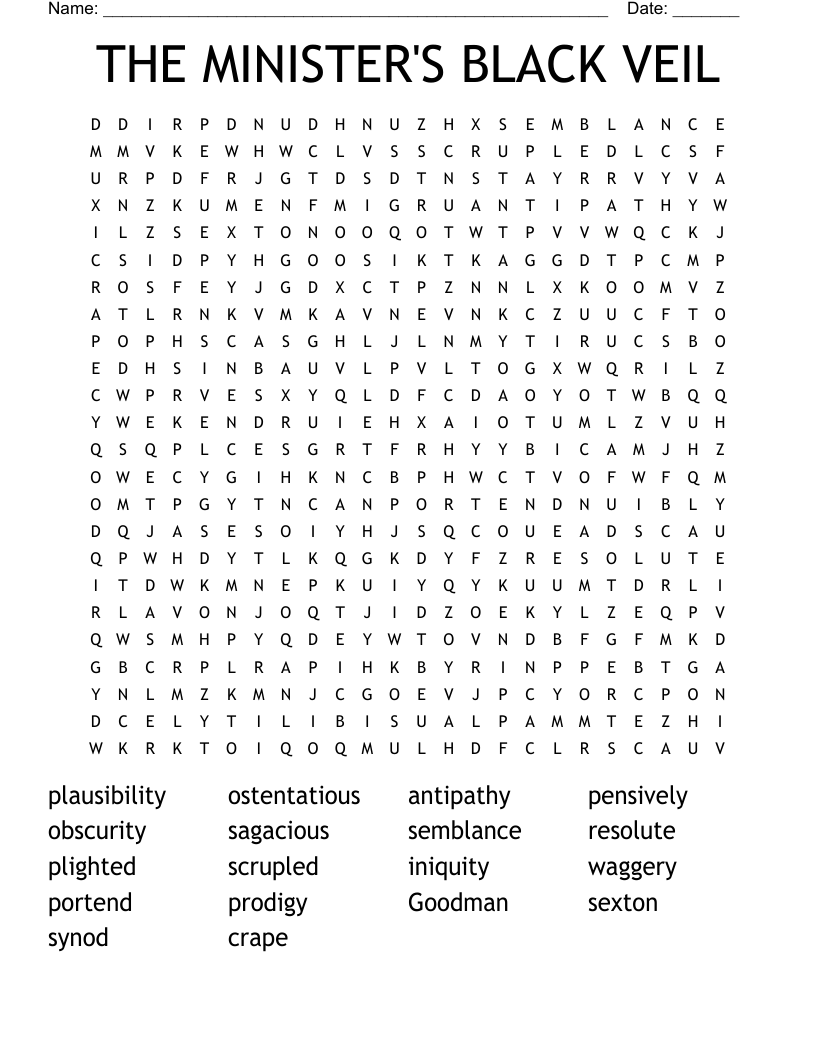 THE MINISTER'S BLACK VEIL Word Search