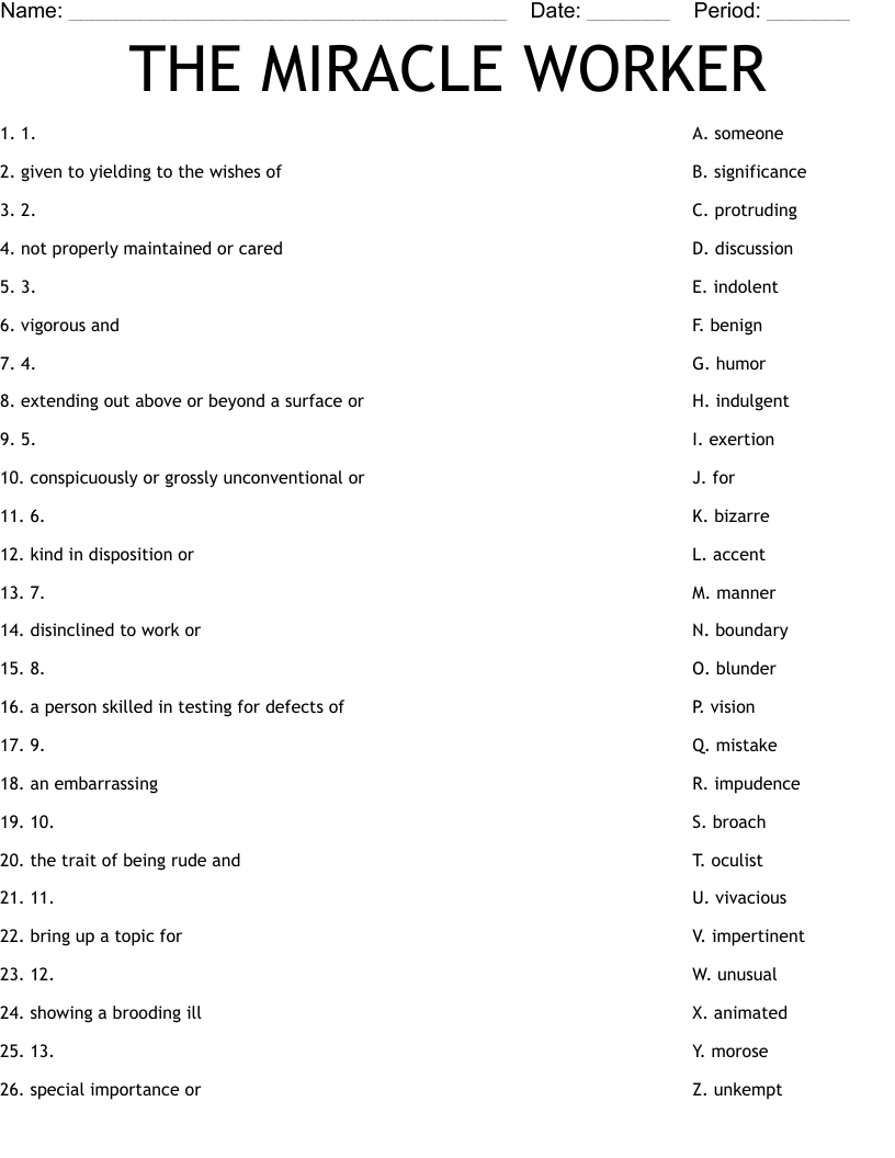 THE MIRACLE WORKER Worksheet
