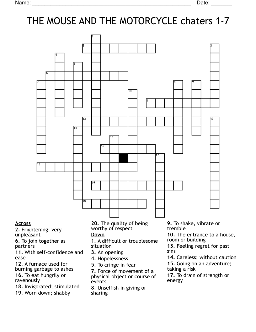 THE MOUSE AND THE MOTORCYCLE chaters 1-7 Crossword