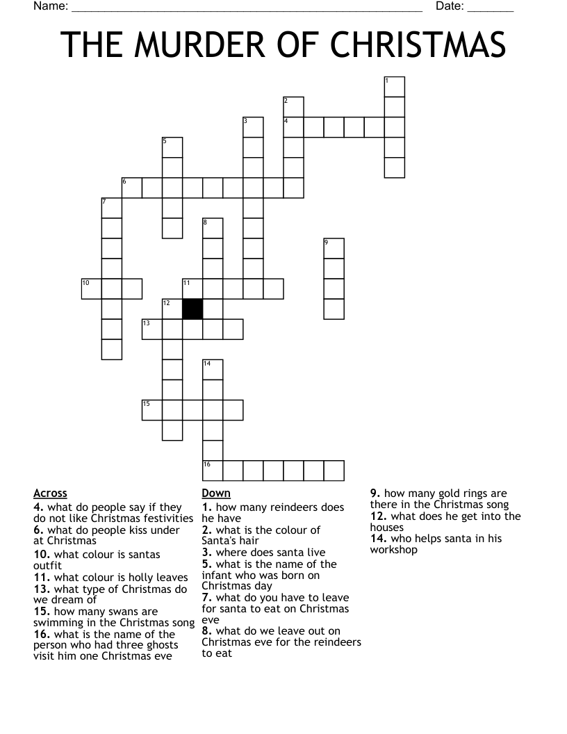 THE MURDER OF CHRISTMAS Crossword