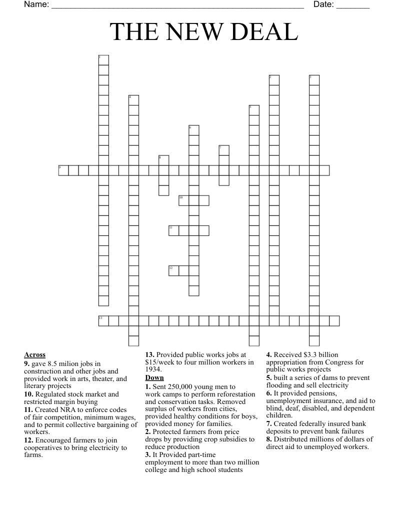 THE NEW DEAL Crossword